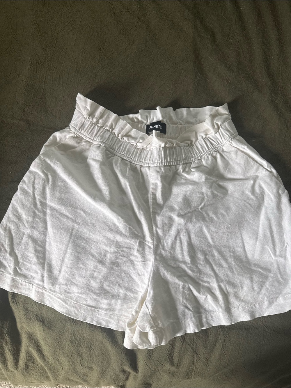 Express White High-Waist Paperbag Shorts